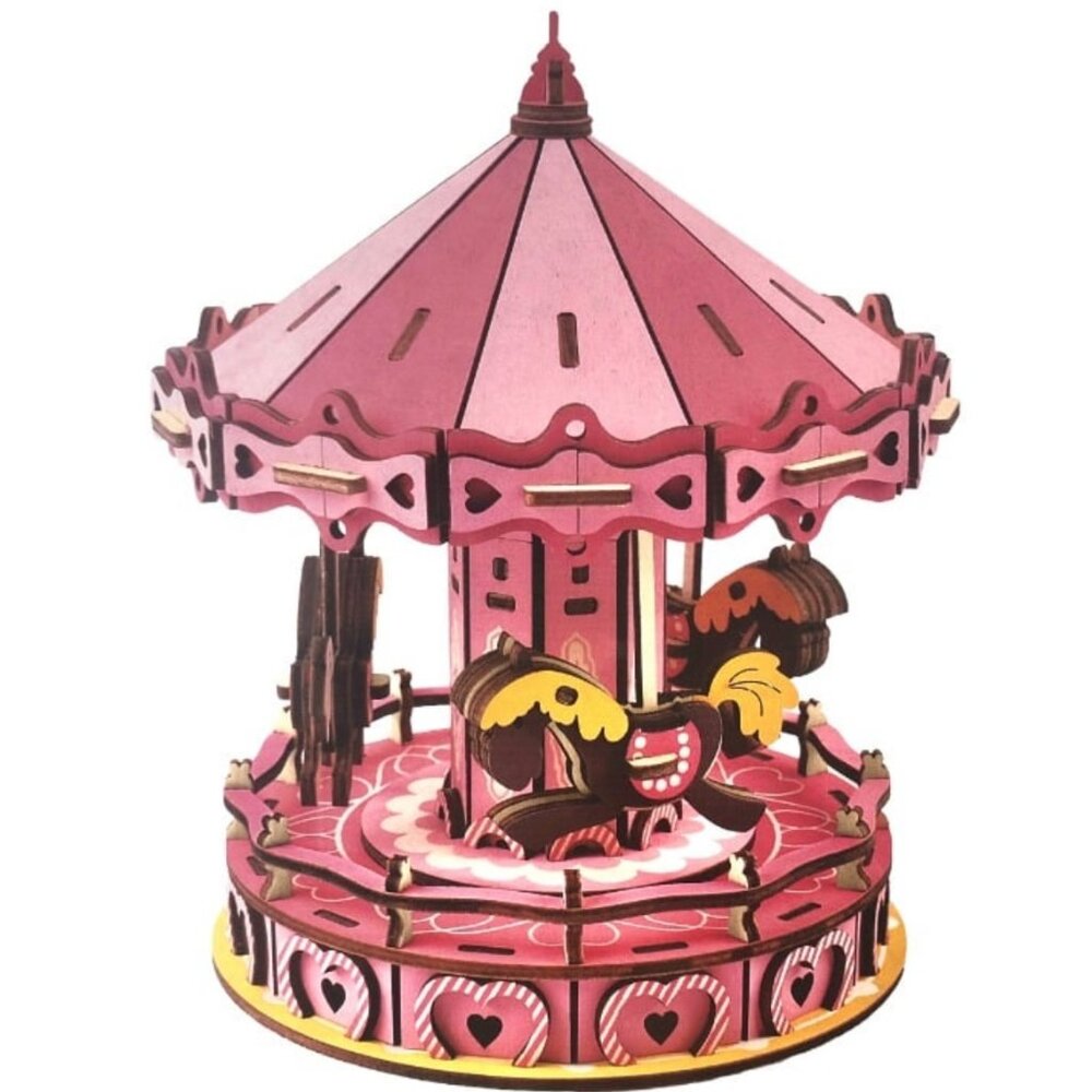 Alessimo Pink Merry Go Round 3D Wood Reality Puzzle Carousel NEW Sealed Ages 8+